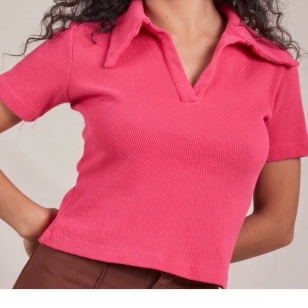 Big Bud Press | Knit Fisherman Polo XS Pink Short Sleeve V-Neck Cotton Top